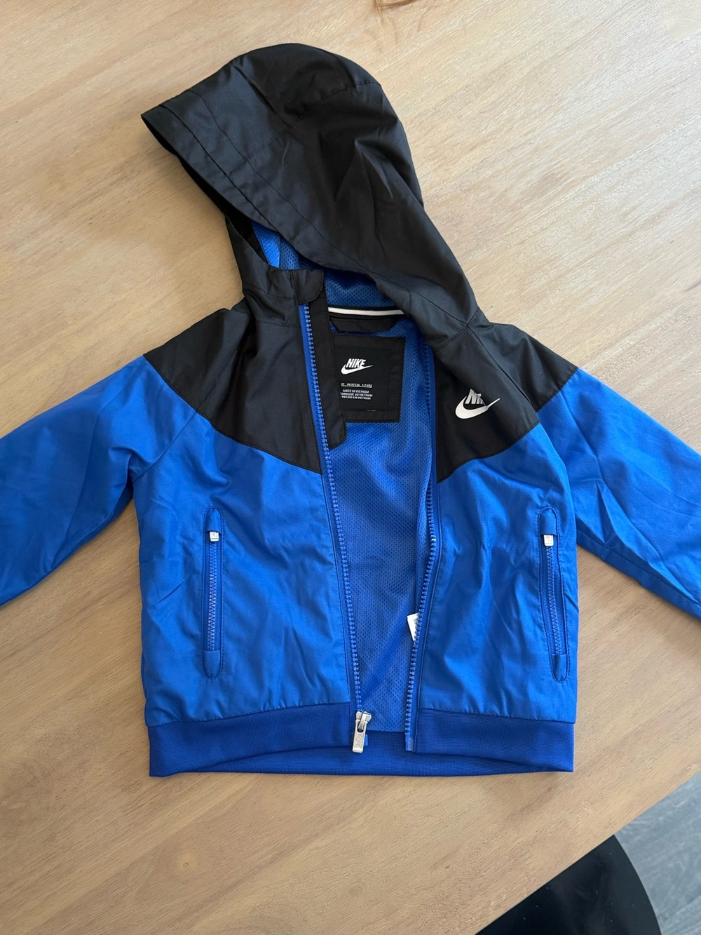 Nike Kids Blue and Black Hooded Jacket with White Logo